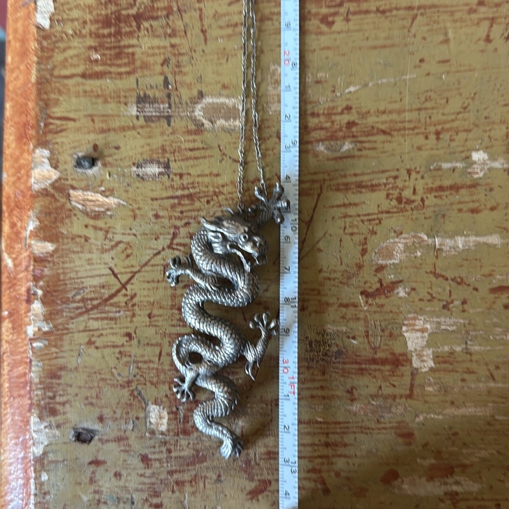 Asian Silver Dragon Pendant Necklace - Picture 4 of 4